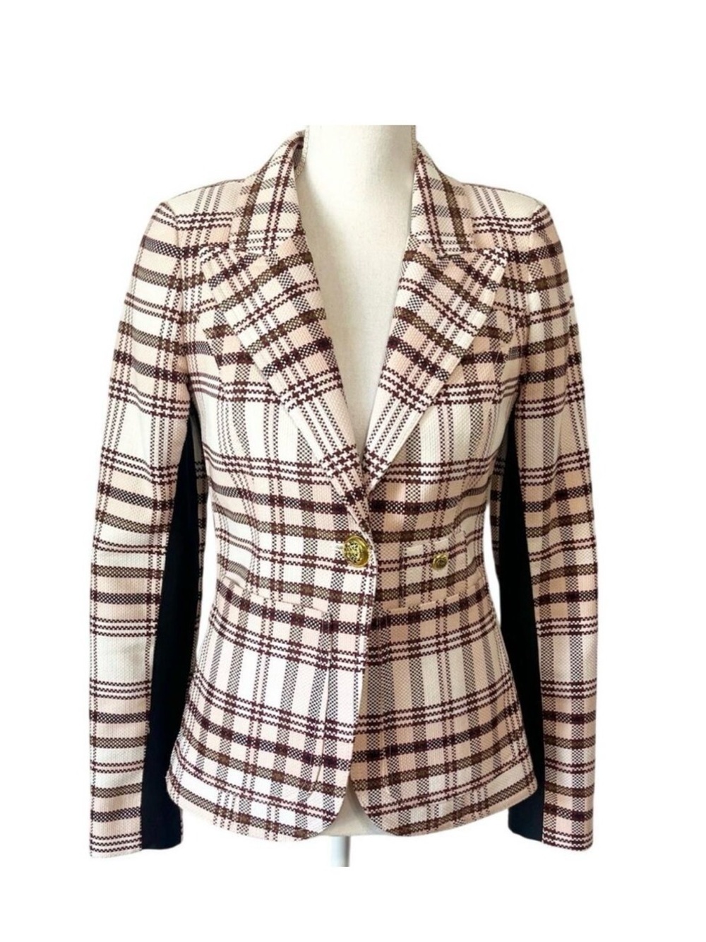 Smythe Patch Pocket Tuxedo Stripe Blazer Blush Plaid Check Pink Black Size 4